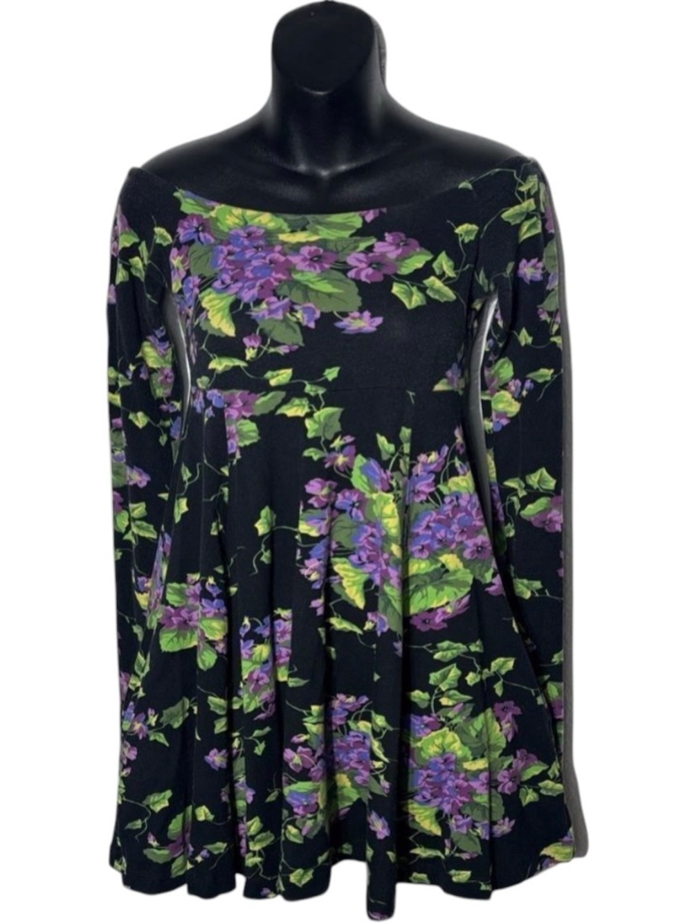 Betsey Johnson punk label 1980s dress off shoulder‎ babydoll floral mini